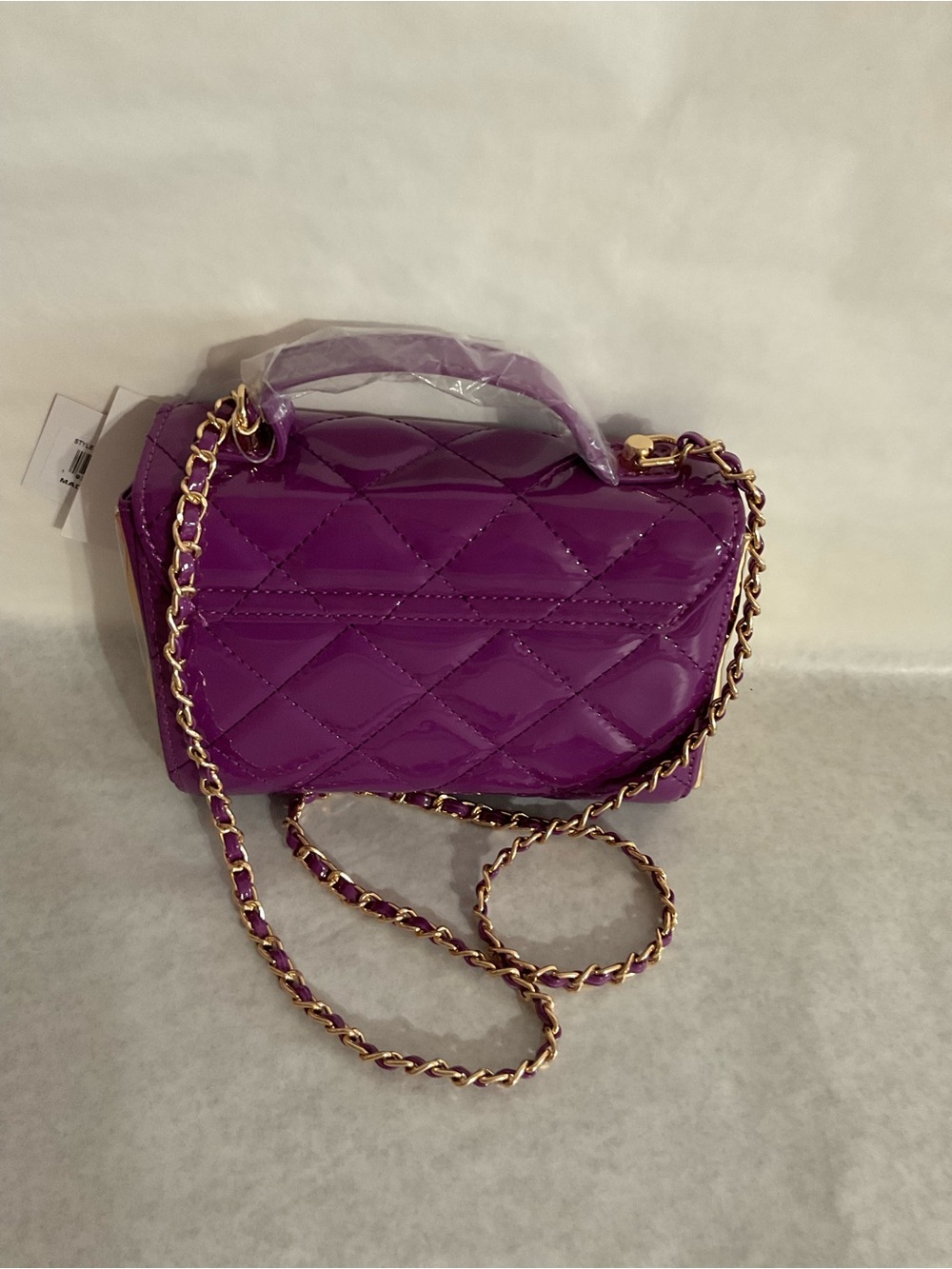 Olivia Miller Glossy Violet Quilted Crossbody with Gold Chain - Picture 3 of 6